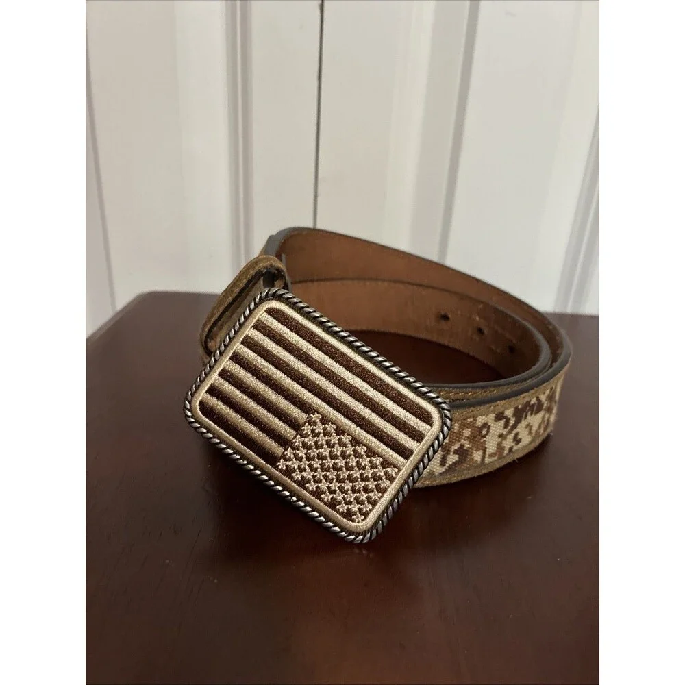 Ariat Mens Desert Camo American Flag Leather Belt Size 30 Western